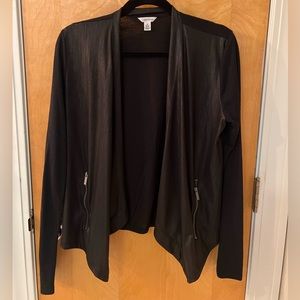 Calvin Klein asymmetrical faux leather black cardigan top size medium